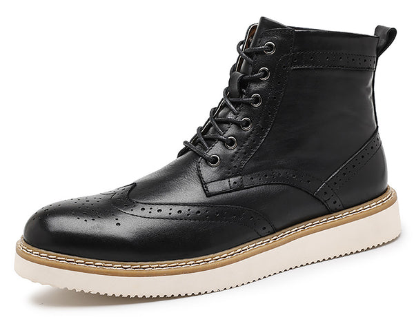 Santimon Men's Genuine Leather Wingtips Brogues Derby Boots