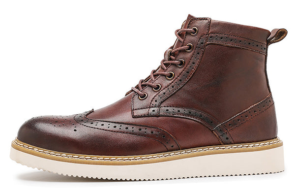 Santimon Men's Genuine Leather Wingtips Brogues Derby Boots