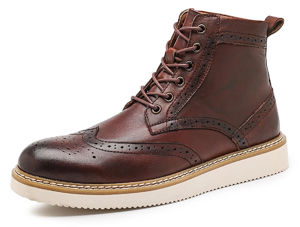 santimon Men's Genuine Leather Wingtips Brogues Derby Boots