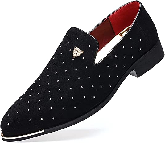 santimon Men's Glitter Rivet Smoking Loafers Blue Black