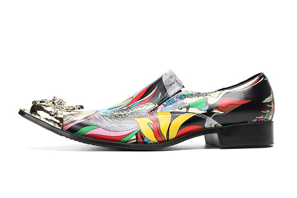 Santimon Men's Graffiti Metal-Tip Toe Western Penny Loafers