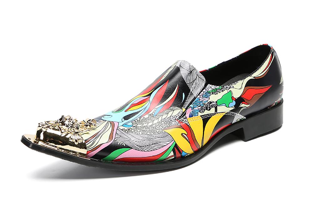 santimon Men's Graffiti Metal-Tip Toe Western Penny Loafers