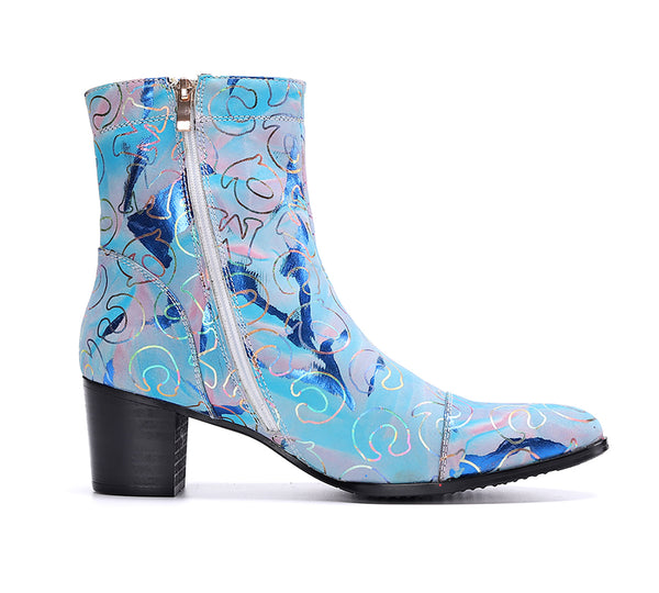 Santimon Men's Graffiti Western Boots Cap Toe Zipper