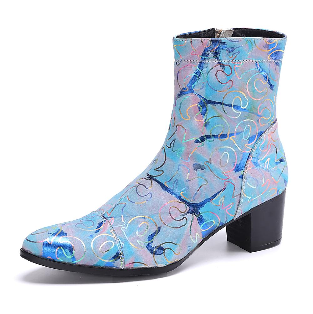 santimon Men's Graffiti Western Boots Cap Toe Zipper