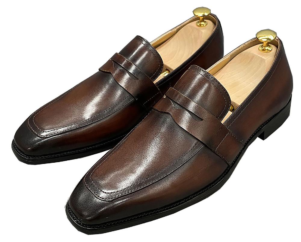 santimon Men's Handmade Dress Formal Silp On Penny Loafers