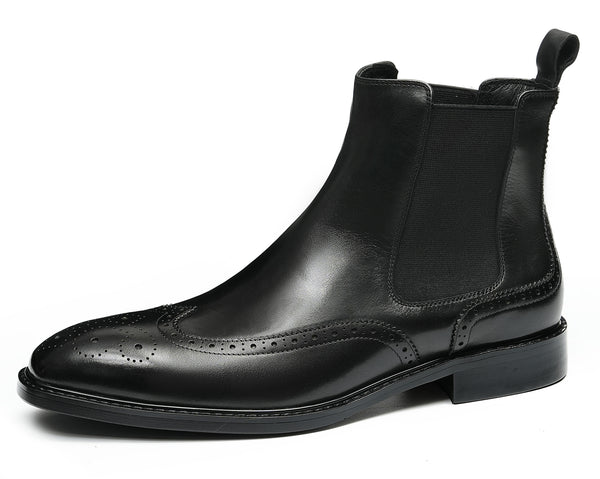 Santimon Men's Handmade Dress Wingtips Brogues Chelsea Boots