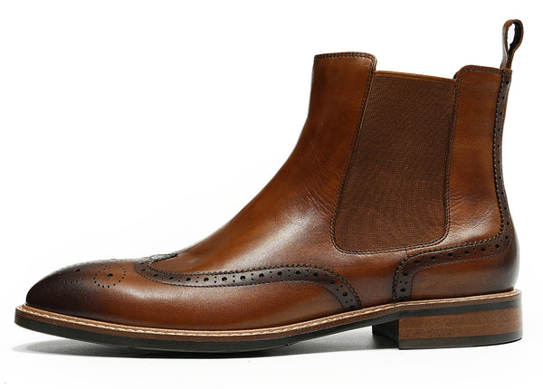 Santimon Men's Handmade Dress Wingtips Brogues Chelsea Boots