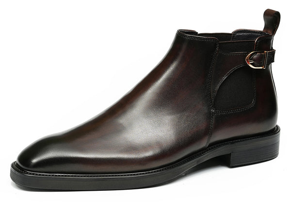 Santimon Men's Handmade Formal Buckle Chelsea Boots