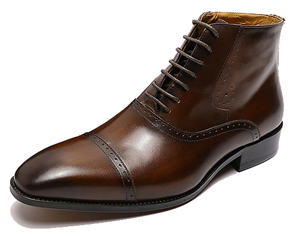 Santimon Men's Handmade Semi Brogues Dress Oxfords Boots