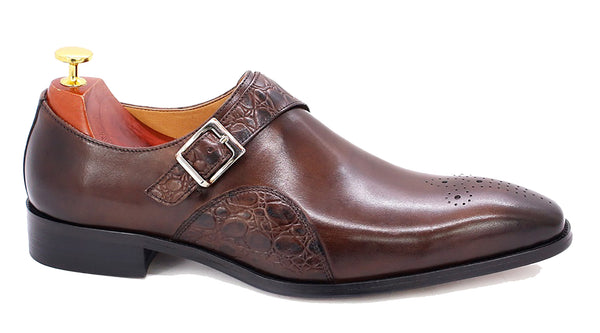 Santimon Men's Handmade Single Buckle Monk Strap Loafers