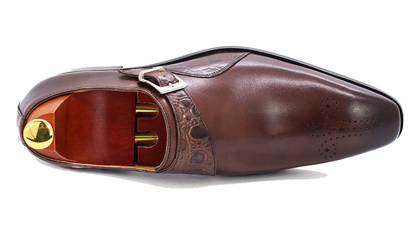 Santimon Men's Handmade Single Buckle Monk Strap Loafers