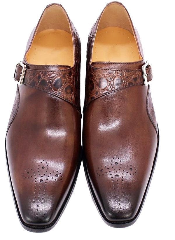 Santimon Men's Handmade Single Buckle Monk Strap Loafers