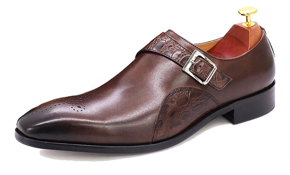 santimon Men's Handmade Single Buckle Monk Strap Loafers