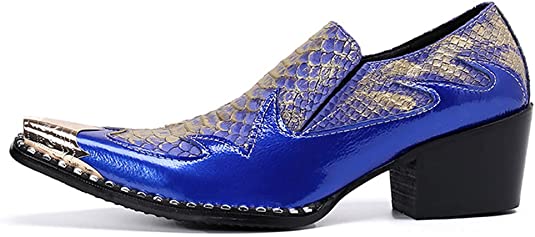 Santimon Men's High Cuban Heel Metal Tip Western Loafers