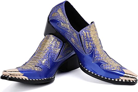 Santimon Men's High Cuban Heel Metal Tip Western Loafers