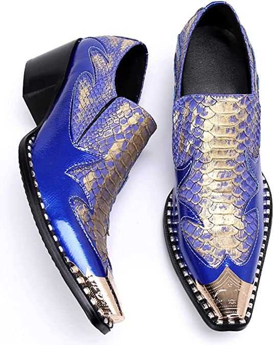 Santimon Men's High Cuban Heel Metal Tip Western Loafers