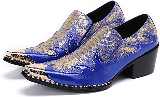 santimon Men's High Cuban Heel Metal Tip Western Loafers
