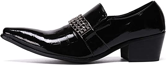 Santimon Men's High Cuban Heel Shiny Western Loafers