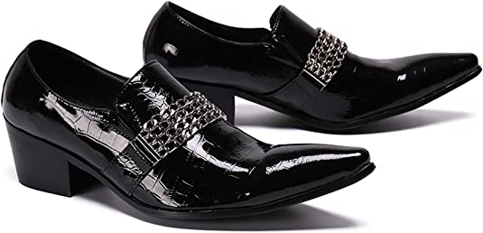 Santimon Men's High Cuban Heel Shiny Western Loafers