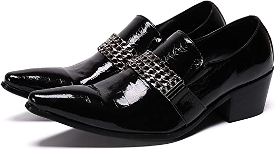 santimon Men's High Cuban Heel Shiny Western Loafers
