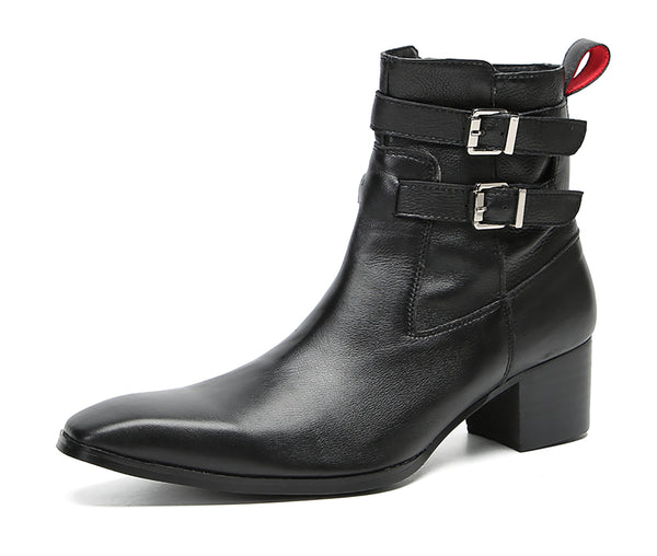 Santimon Men's High Top Double Buttons Western Boots