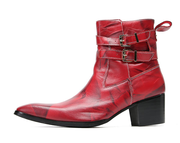 Santimon Men's High Top Double Buttons Western Boots