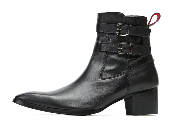 Santimon Men's High Top Double Buttons Western Boots