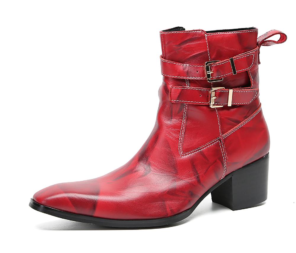 santimon Men's High Top Double Buttons Western Boots