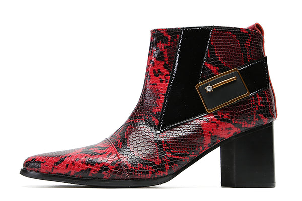 Santimon Men's Hight Top Snakeskin Texture Western Boots