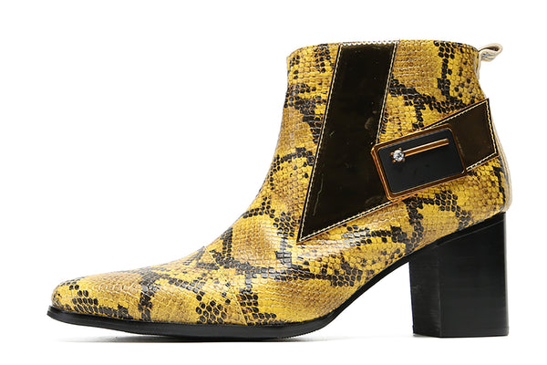 Santimon Men's Hight Top Snakeskin Texture Western Boots