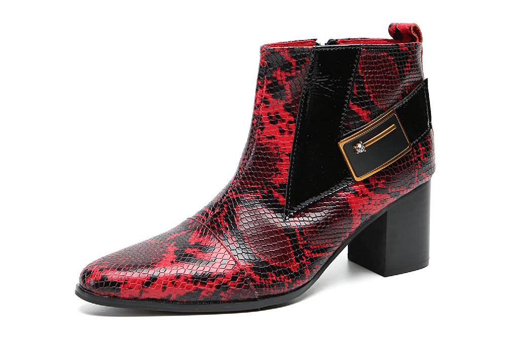 santimon Men's Hight Top Snakeskin Texture Western Boots