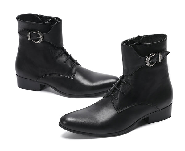 Santimon Men's Lace-Up Buckle Leather Western Boots