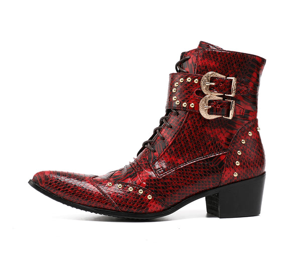 Santimon Men's Lace-Up Double Monk Strap Leather Western Boots