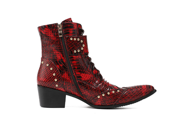 Santimon Men's Lace-Up Double Monk Strap Leather Western Boots