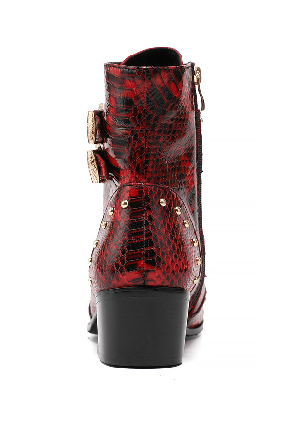 Santimon Men's Lace-Up Double Monk Strap Leather Western Boots