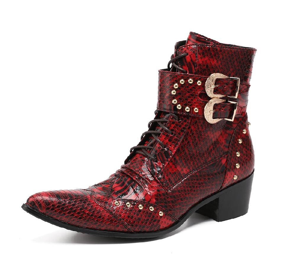 santimon Men's Lace-Up Double Monk Strap Leather Western Boots