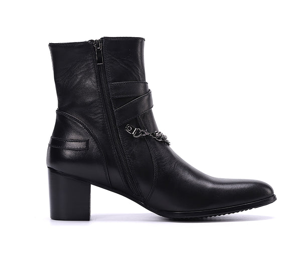 Santimon Men's Leather Double Buckle Mid-Calf Western Boots