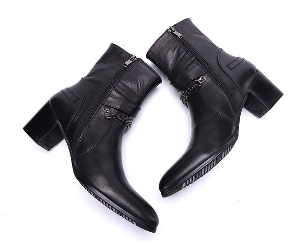 Santimon Men's Leather Double Buckle Mid-Calf Western Boots