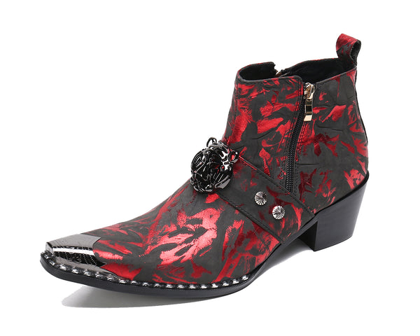 Santimon Men's Leather Metal Tip Western Boots Tiger