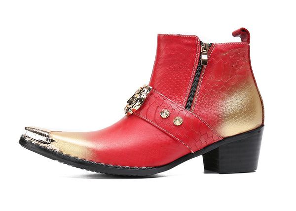 Santimon Men's Leather Metal Tip Western Boots Tiger