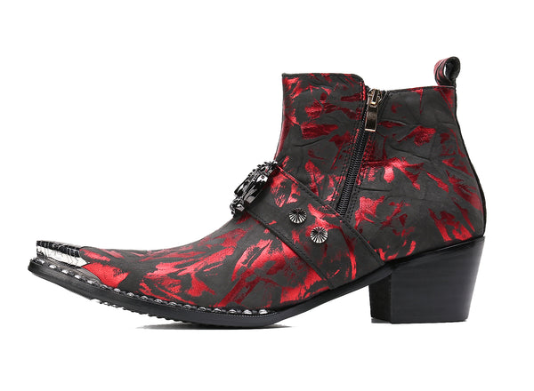 Santimon Men's Leather Metal Tip Western Boots Tiger