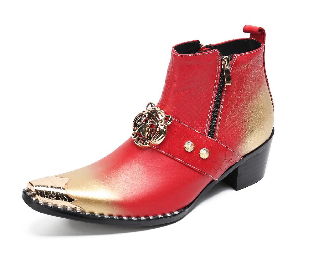 santimon Men's Leather Metal Tip Western Boots Tiger