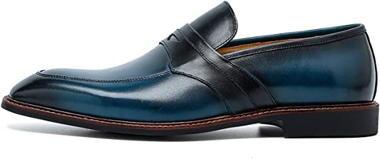Santimon Men‘s Leather Penny Loafers Black Brown Blue