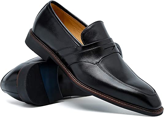 Santimon Men‘s Leather Penny Loafers Black Brown Blue