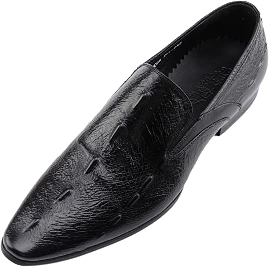 Santimon Men's Leather Slip On Dress Loafer In Black Pointed Toe