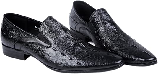 Santimon Men's Leather Slip On Dress Loafer In Black Pointed Toe