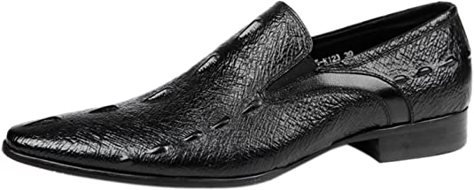 santimon Men's Leather Slip On Dress Loafer in Black Pointed Toe