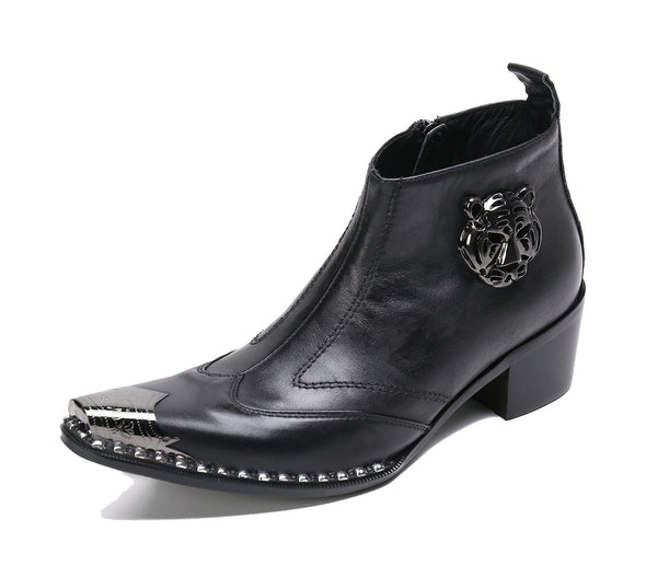 Santimon Men's Leather Squae Metal Tip Western Boots