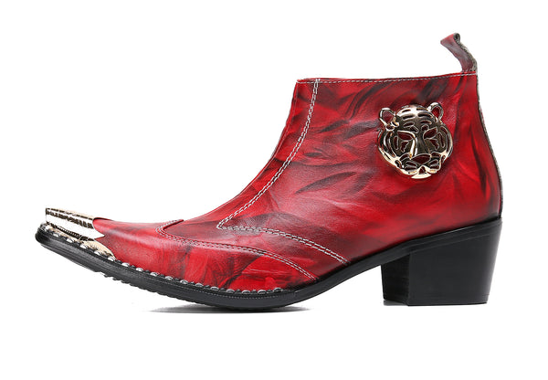 Santimon Men's Leather Squae Metal Tip Western Boots