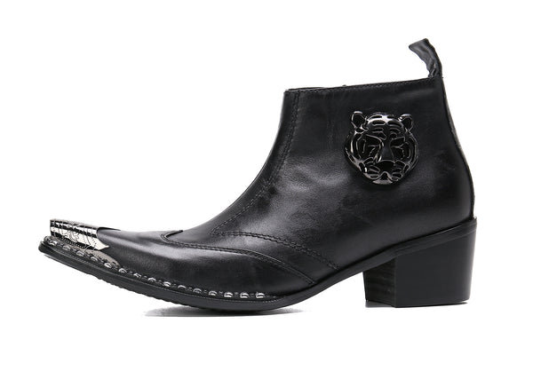 Santimon Men's Leather Squae Metal Tip Western Boots